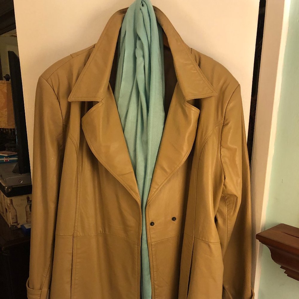 Soft Tan Plus Size LeatherTrench Coat (Size 2X)